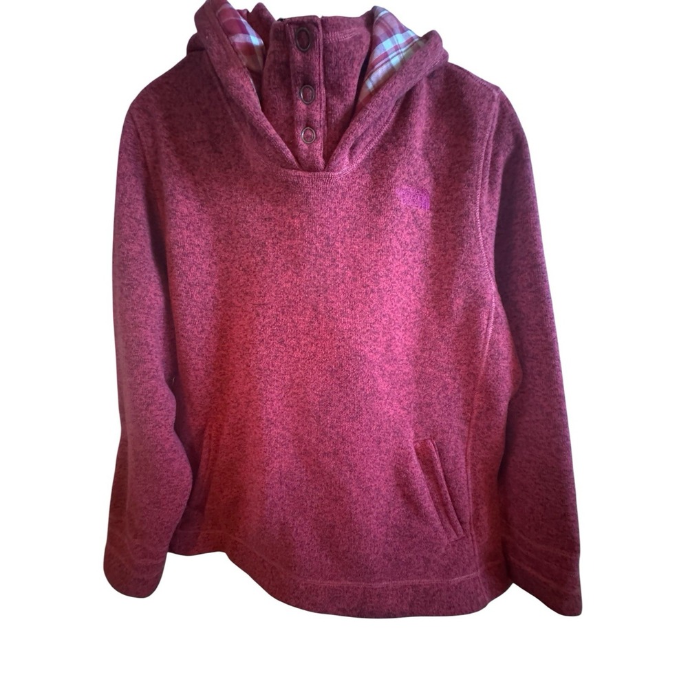 The North Face Crescent Sunset Reddish Hoodie Women's XXL Pockets Plaid Trim